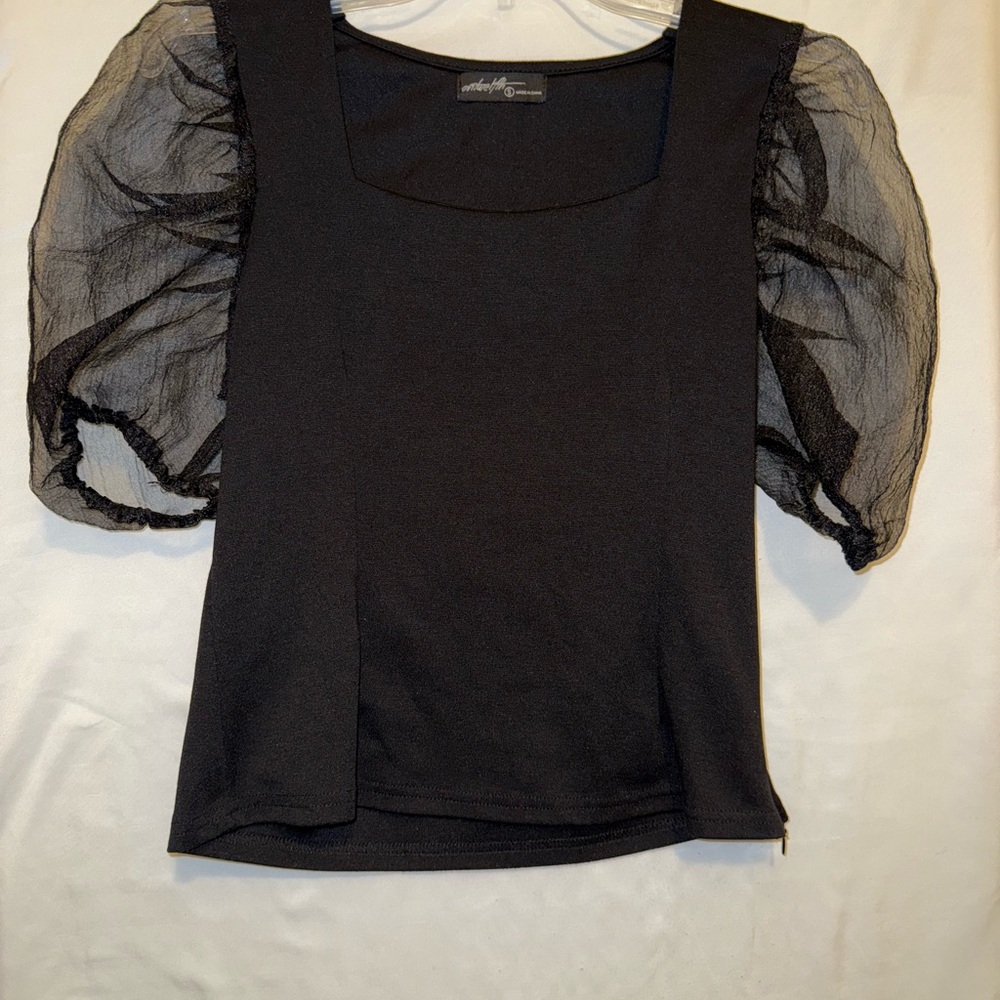 Black Ruffled Puff Sleeve Blouse